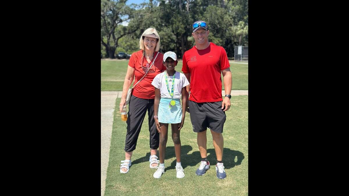 Isha Manchala poses a few years ago with the late Pat Van der Meer and her coach, Derek Porter. The Van der Meer Tennis Academy on Hilton Head Island was founded in 1986 by tennis coach and innovator Dennis Van der Meer, who died in 2019, and his wife, Pat, who died in October.